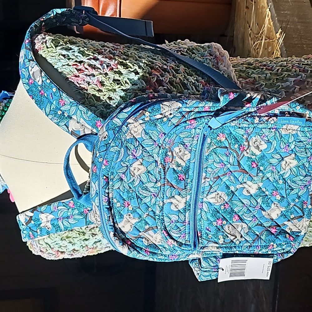 Vera Bradley Hanging Around Purple Sloth Essential Compact Backpack